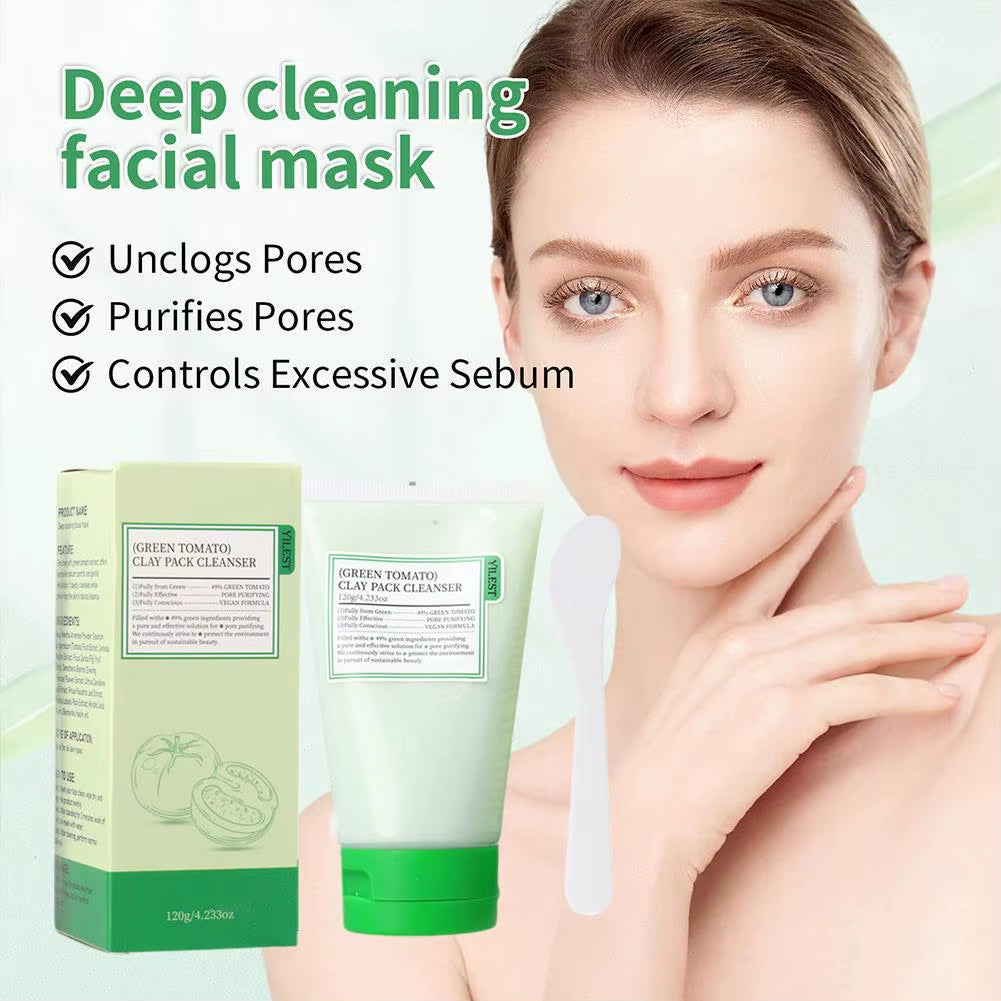 Green Tomato Mud Mask Natural Skincare Deeply Cleansing Pore Nourishing Clay Face Mask Face Skin Care Cleaner Facial Skin Care