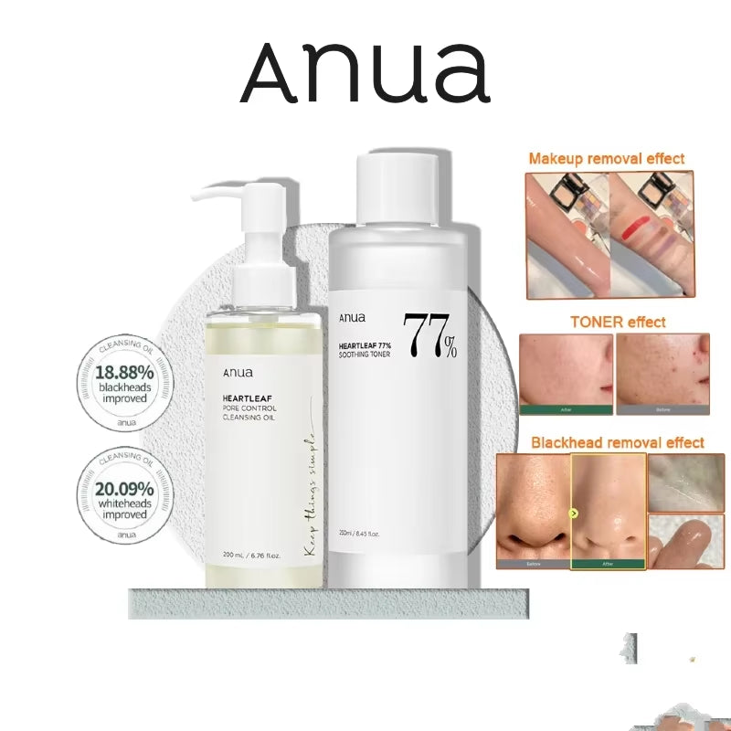 Anua Heartleaf Toner Deep Cleansing Set:77% Soothing Toner& Pore Control Cleansing Oil