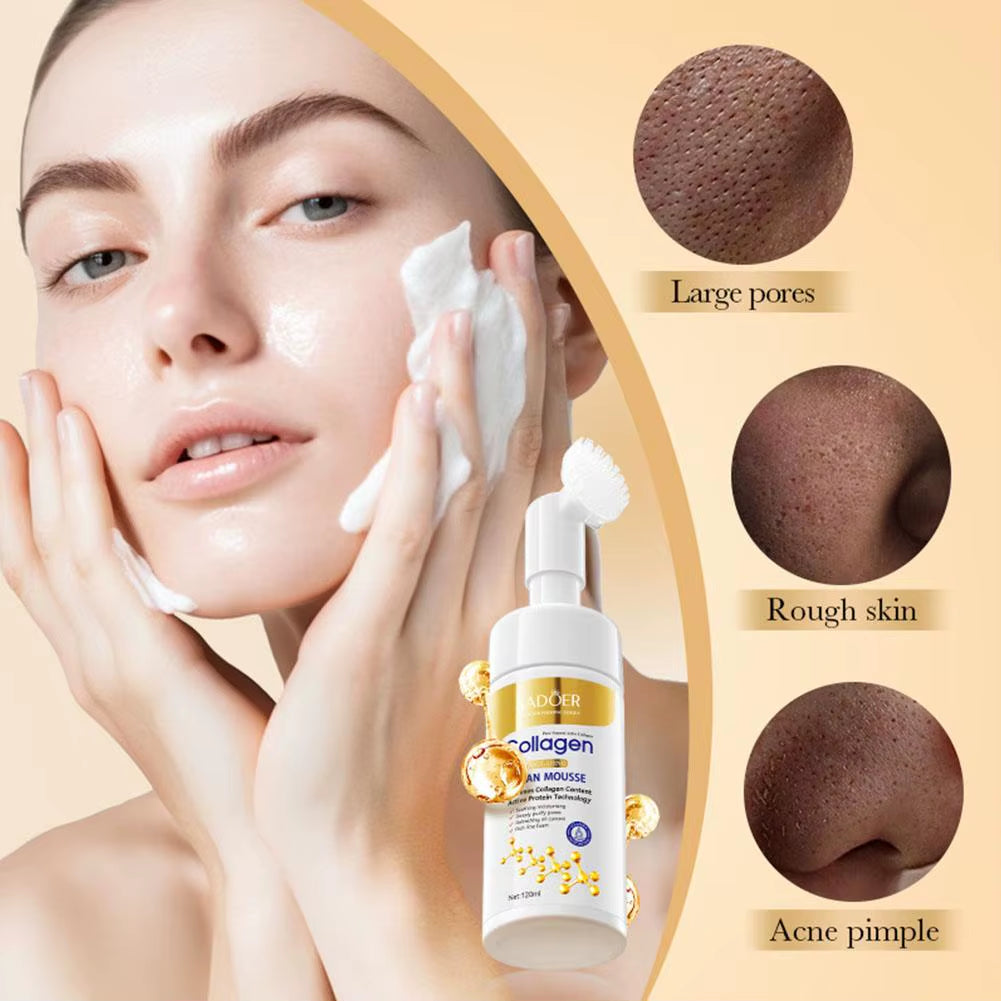 SADOER Collagen Facial Cleanser Mousse Deep Cleansing Skincare Moisturizing Firming Face Wash Foam Cleanser Skin Care Products