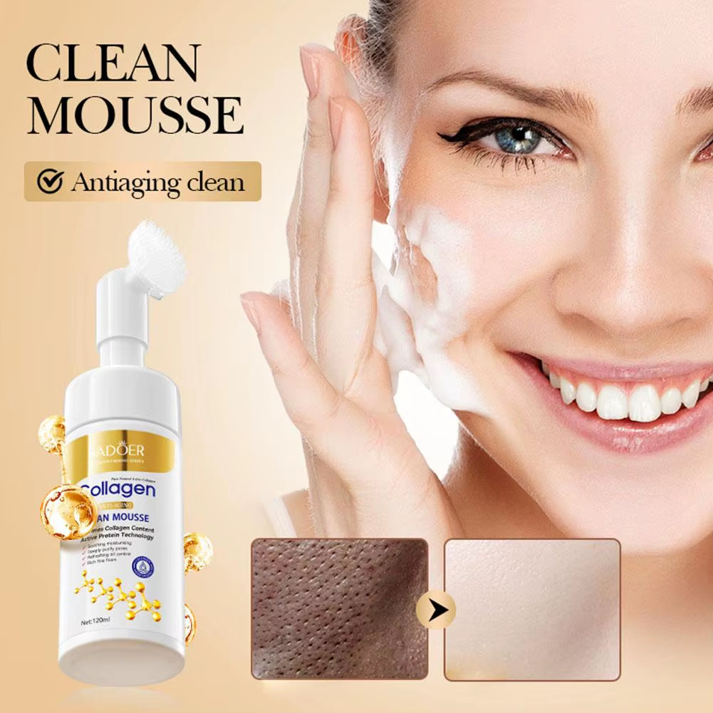 SADOER Collagen Facial Cleanser Mousse Deep Cleansing Skincare Moisturizing Firming Face Wash Foam Cleanser Skin Care Products