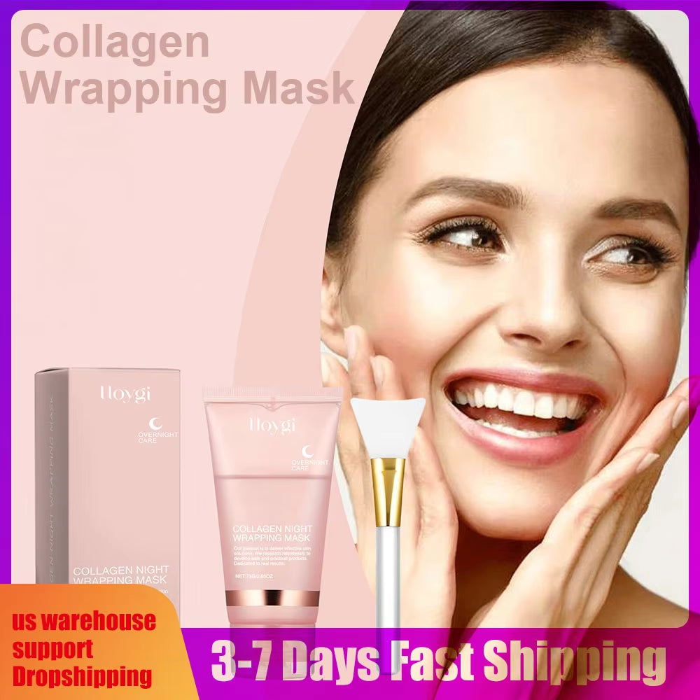 75Ml Collagen Overnight Wrapping Peel off Facial Mask, Korean Collagen Night Wrapping Mask Deeply Hydrates Night Care Mask Cream