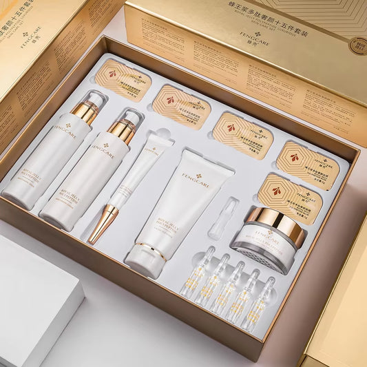 Facial Skin Care Set with Box Royal Jelly Essence Face Serum 15Pcs Set Moisturizing Skincare Kit Beauty Korean Facial Skin Care