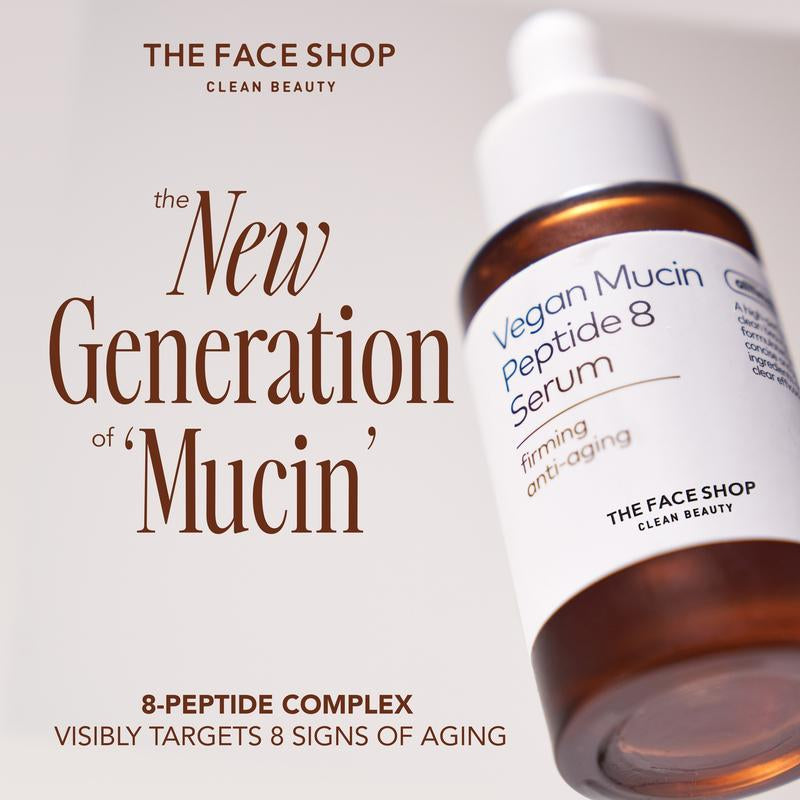 The Face Shop Alltimate Vegan Mucin Peptide 8 Serum 30Ml, Anti-Aging Serum with Vegan Snail Mucin, Hydrating Ampoule for Face Firming Skin Repair