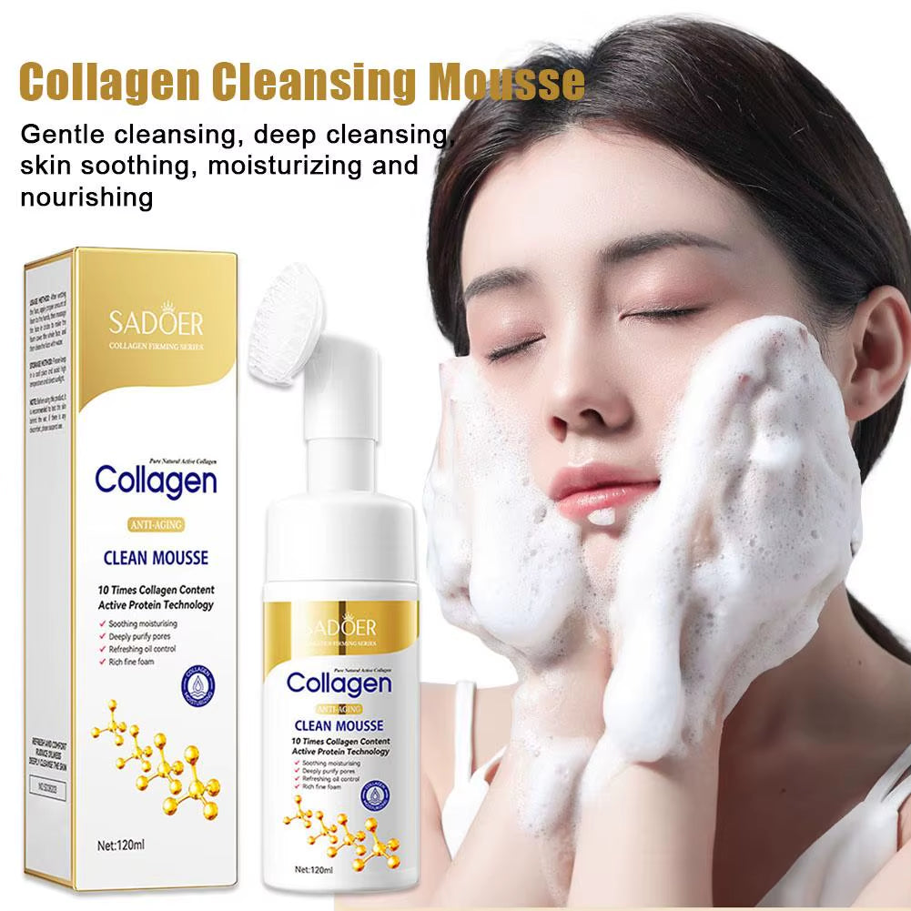 SADOER Collagen Facial Cleanser Mousse Deep Cleansing Skincare Moisturizing Firming Face Wash Foam Cleanser Skin Care Products