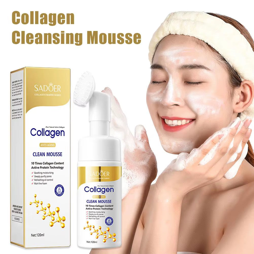 SADOER Collagen Facial Cleanser Mousse Deep Cleansing Skincare Moisturizing Firming Face Wash Foam Cleanser Skin Care Products