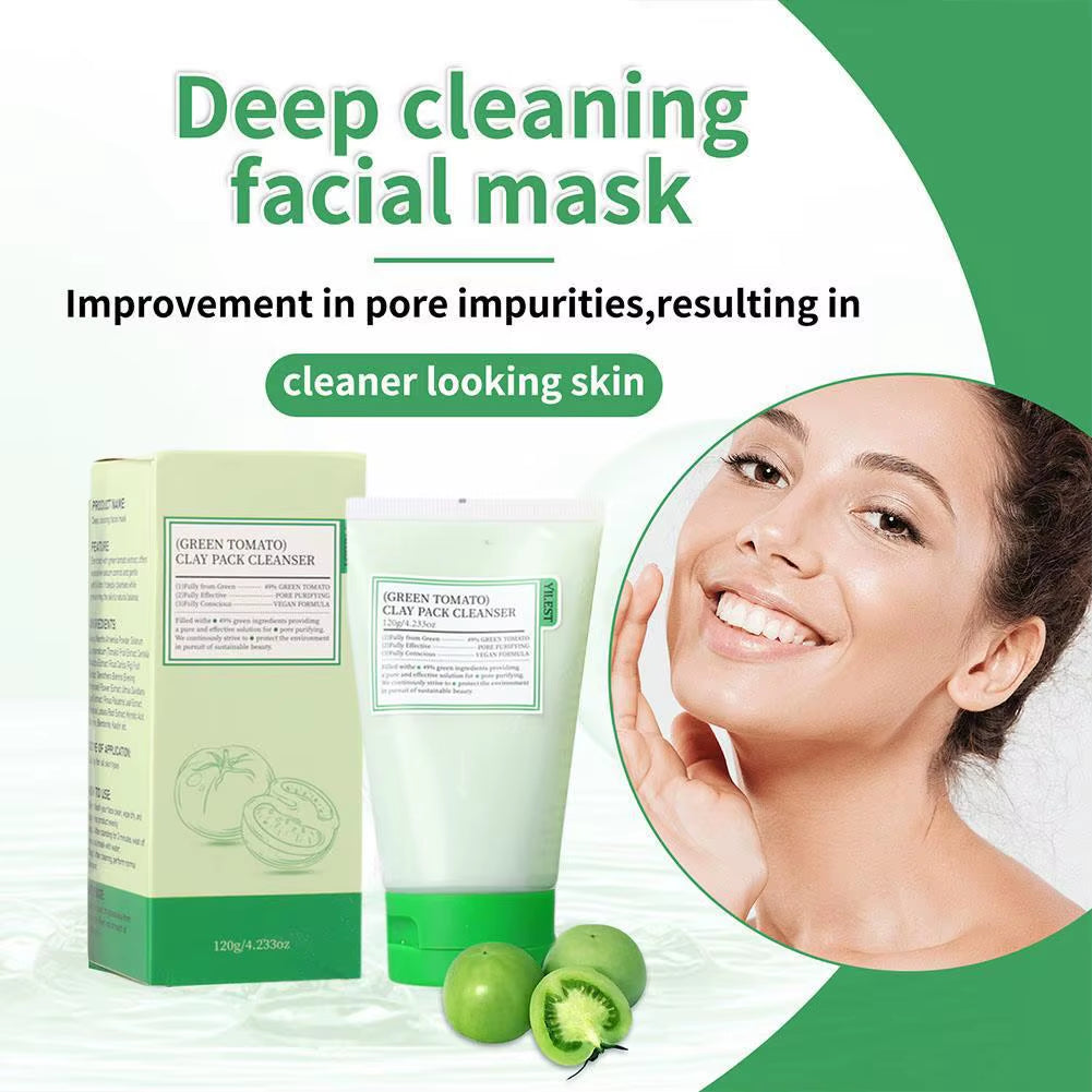 Green Tomato Mud Mask Natural Skincare Deeply Cleansing Pore Nourishing Clay Face Mask Face Skin Care Cleaner Facial Skin Care