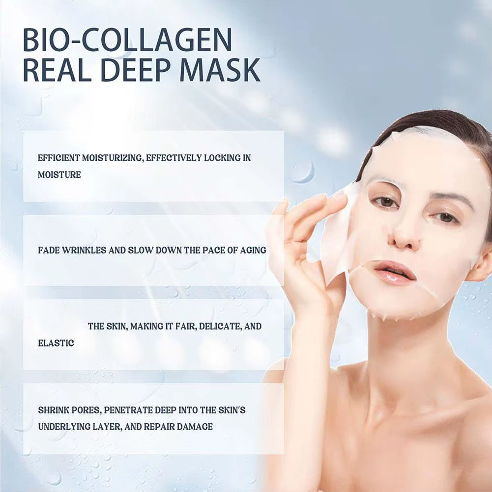 1PC Moisturizing Collagen Mask, Bio-Collagen Deep Rejuvenating Mask, Brightening Skin Collagen Films Peel off Full Face Mask